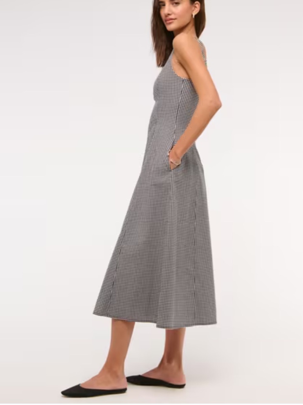 Abercrombie & Fitch Mila Stretch Midi Dress in Black White Gingham XXLP $110 - Picture 4 of 15